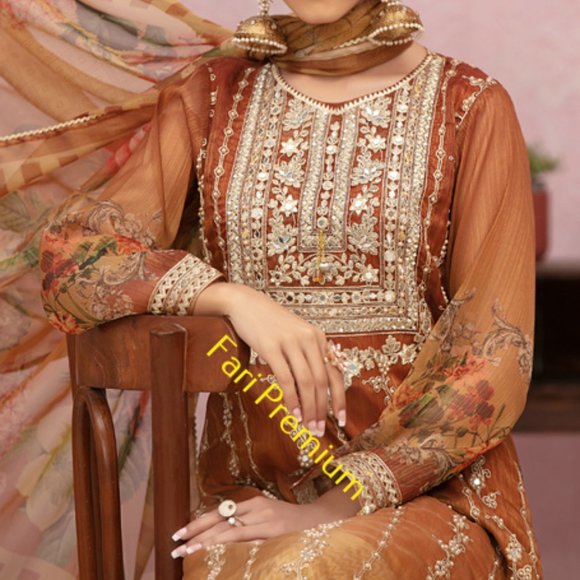 Banarsi Shaded Masuri Zardozi Embroidered Shalwar Kameez Pakistani/Indian L/45.5 - Picture 3 of 17